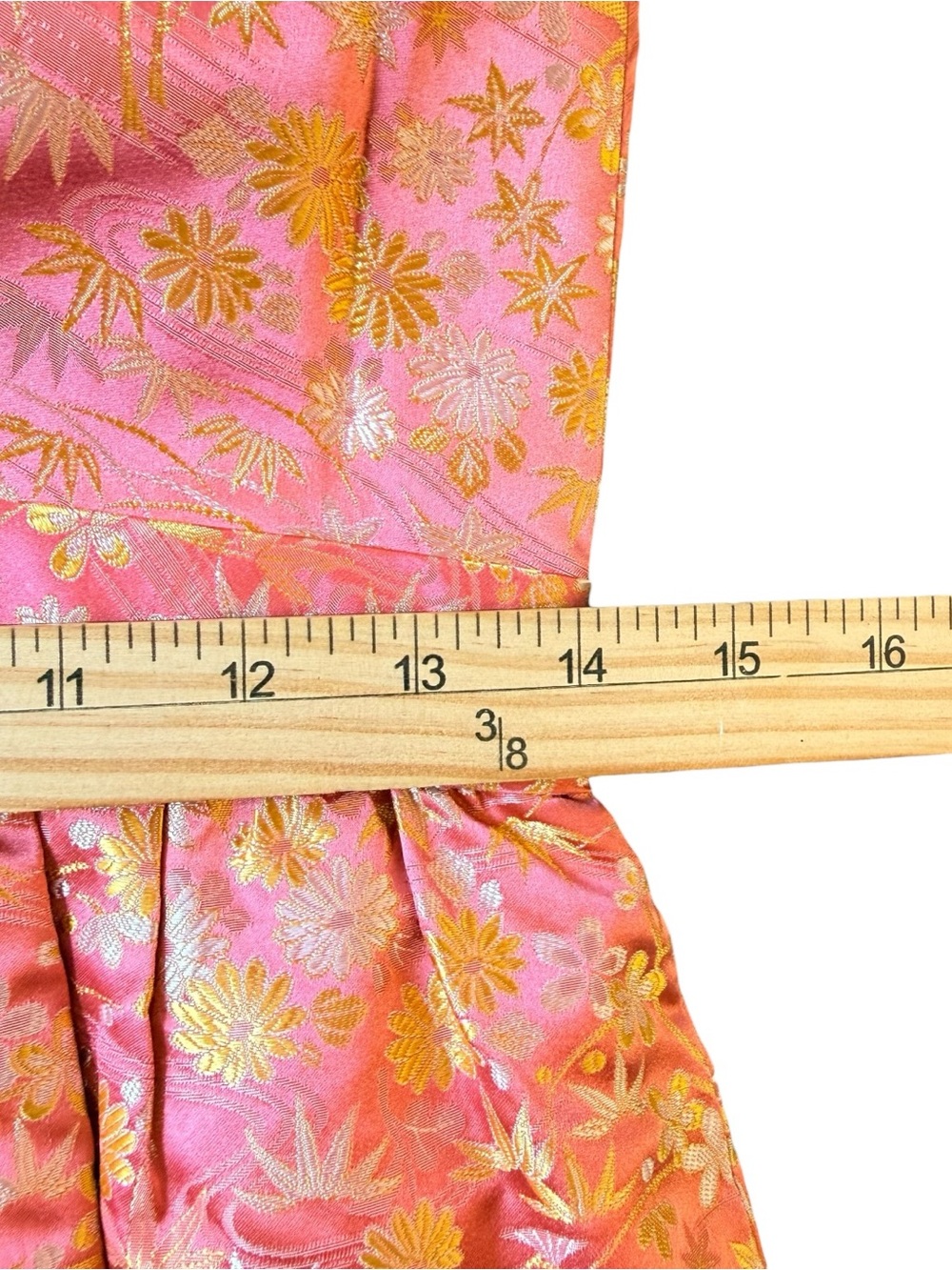 Handmade Silk Brocade Dress Pink Gold Floral Asian Inspired Bow Waist Small - Picture 9 of 11